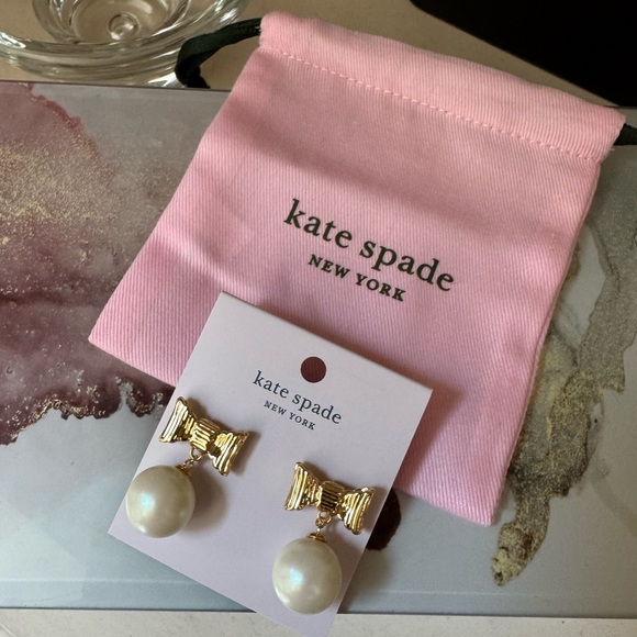 Kate Spade Pearl & Gold Bow Earrings - Picture 3 of 13